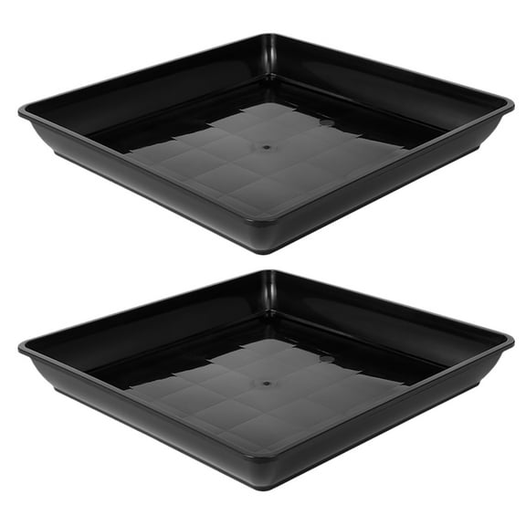 COMPUKAS 2Pcs Square Drip Trays For Plants Black Plastic Planter Tray For Outdoor Gardens