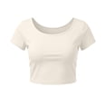 thumbnail image 1 of VSSSJ Crop Tops pour Femmes Manches Courtes Col Rond Extensible Chemise Décontractée Ajustée Solide Confortable Été Basique T-Shirts Courts Beige Taille Unique, 1 of 5
