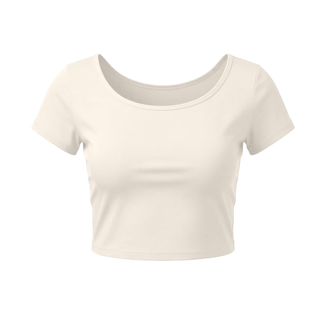VSSSJ Crop Tops pour Femmes Manches Courtes Col Rond Extensible Chemise Décontractée Ajustée Solide Confortable Été Basique T-Shirts Courts Beige Taille Unique