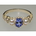 thumbnail image 6 of LBG British Made 10k White Gold Natural Tanzanite & Cultured Pearl Womens Trilogy Ring - 33 size options - Sizes 4 to 12 Available, 6 of 7