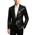 thumbnail image 4 of Nmnitkp Men's Sequin Blazer Jacket Black Contrast Lapel Single‑Button Long Sleeve Suit Coat for Party Stage Show Holiday Nightclub Special Event Wear Black,XL, 4 of 6