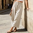 thumbnail image 6 of ClodeEU Women's High Waisted Striped Cropped Wide Leg Pants, Casual Elastic Waist Capri Trousers with Pockets Coffee,Women's Plus XL, 6 of 8