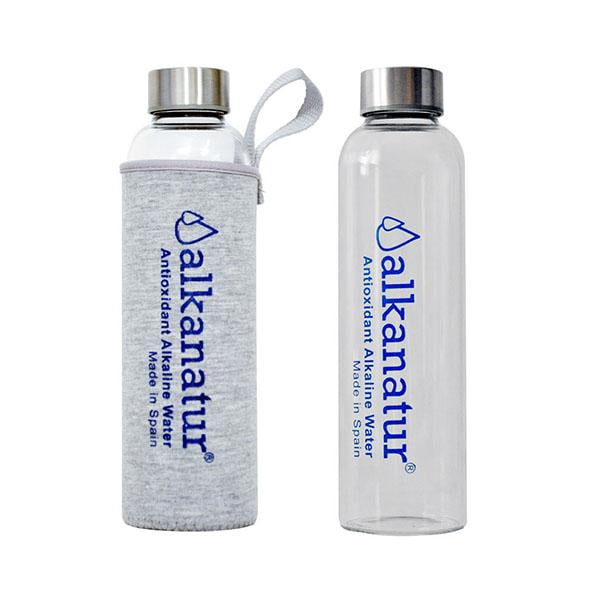 Alkanatur Borosilicate Glass Water Bottle - 500ml (17 Oz) With Protective Neoprene Sleeve