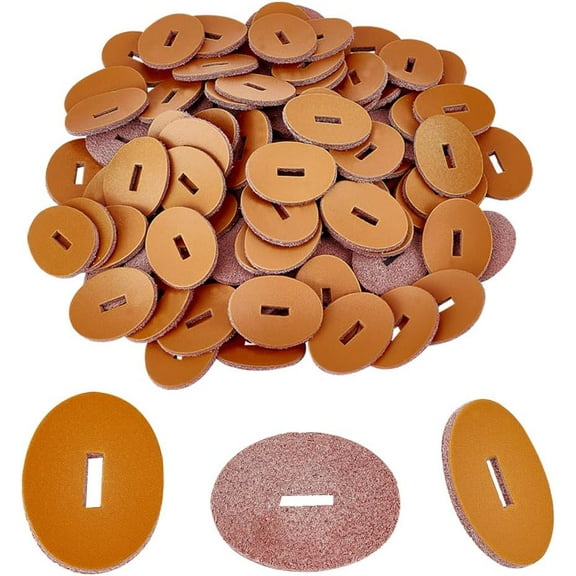 100pcs Brown Leather Handle Washers Genuine Leather Spacer Washers Oval Leather Washers Brown Knife Handle Washers for Knife Handle Making DIY Art Crafts 1.3x1 Inch Chocolate
