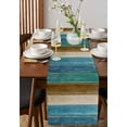 thumbnail image 3 of Table Runner Dresser Scarf 13 x 72 Inch Teal Blue Brown Wooden Board Gradient Farmhouse Country Table Runners Non-Slip Heat Kitchen Dining Table Decor for Indoor Outdoor Home Party Decoration, 3 of 7