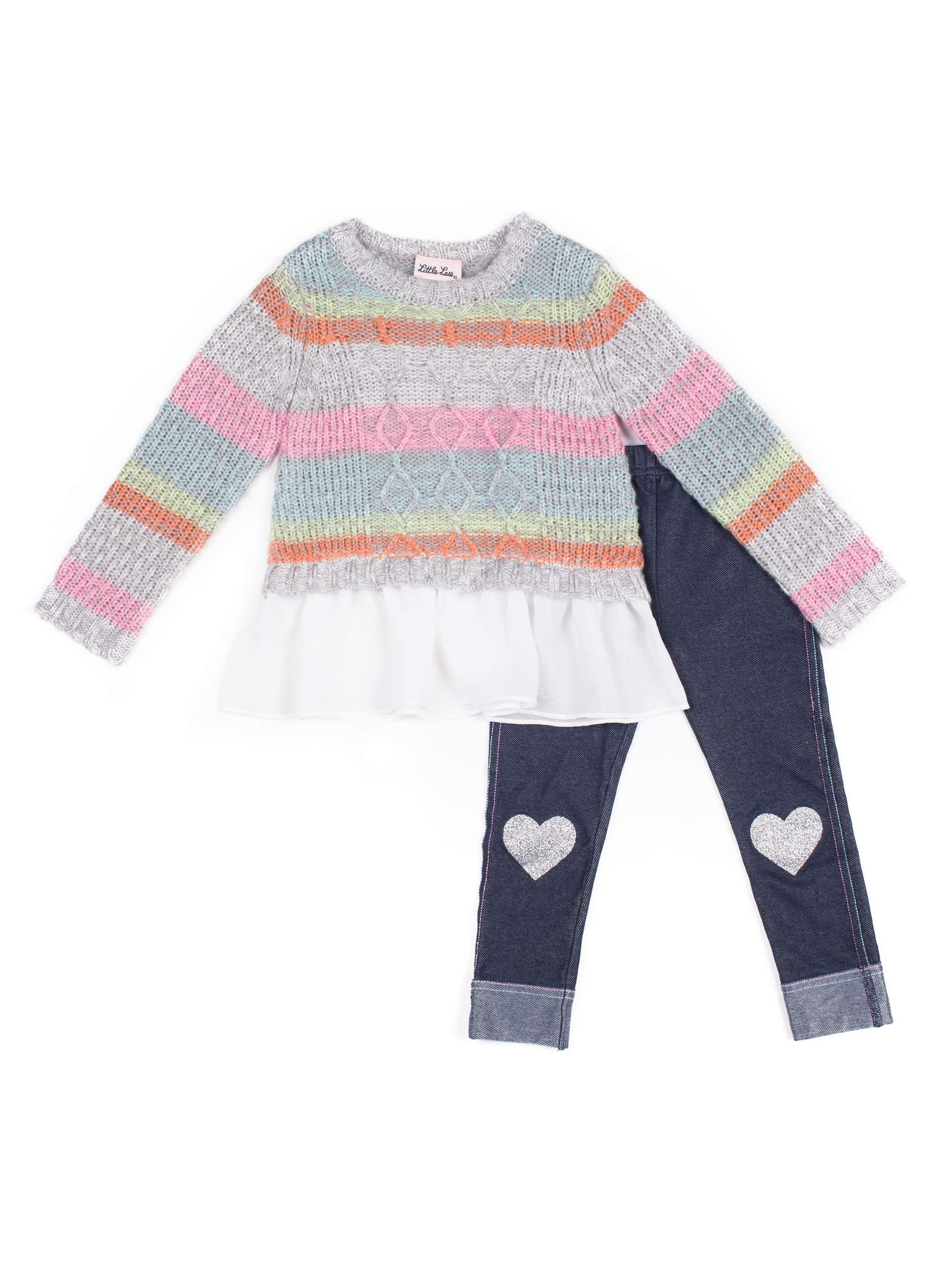 Little Lass Rainbow Cable Knit Sweater 
