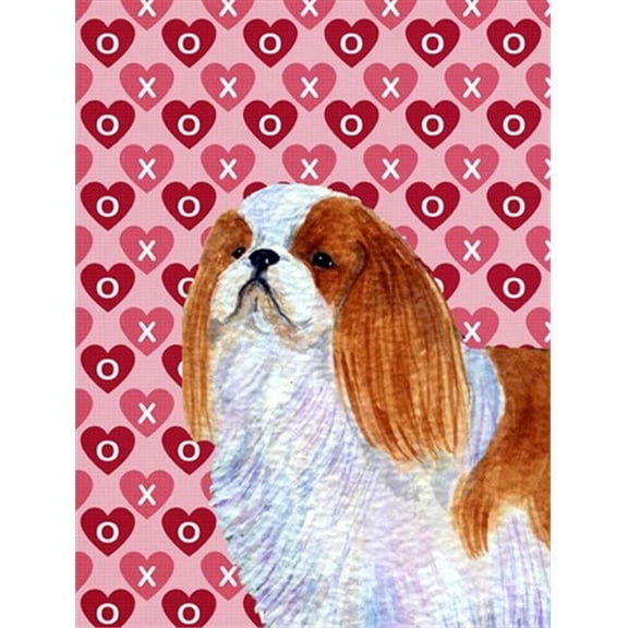 11 x 15 In. English Toy Spaniel Hearts Love And Valentines Day Portrait Flag, Garden Size