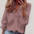 thumbnail image 2 of AherBiu Long Sleeve Shirts for Women Plus Size Ruffle V Neck Lantern Sleeve Pullover Tunic Tops Blouse, 2 of 5