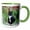 Green/White, variant on 3drose, Pretty Female Black and White Tuxedo Cat on a Log, 11oz Two-tone Black Mug