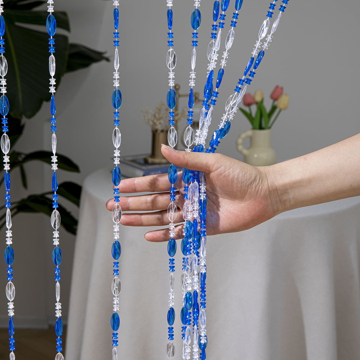 Firefly Hope 2pcs 39×78.7 Inch Clear Acrylic Beaded String Curtain, Tassel Accented Doorway Room Divider & Decor for Window, Living Room & Wedding, Blue