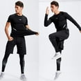 thumbnail image 3 of BOOMCOOL Men's Workout Set Gym Clothing Compression Leggings Shorts Athletic Shirt Long Sleeve Top for Running 5Pcs, 3 of 6