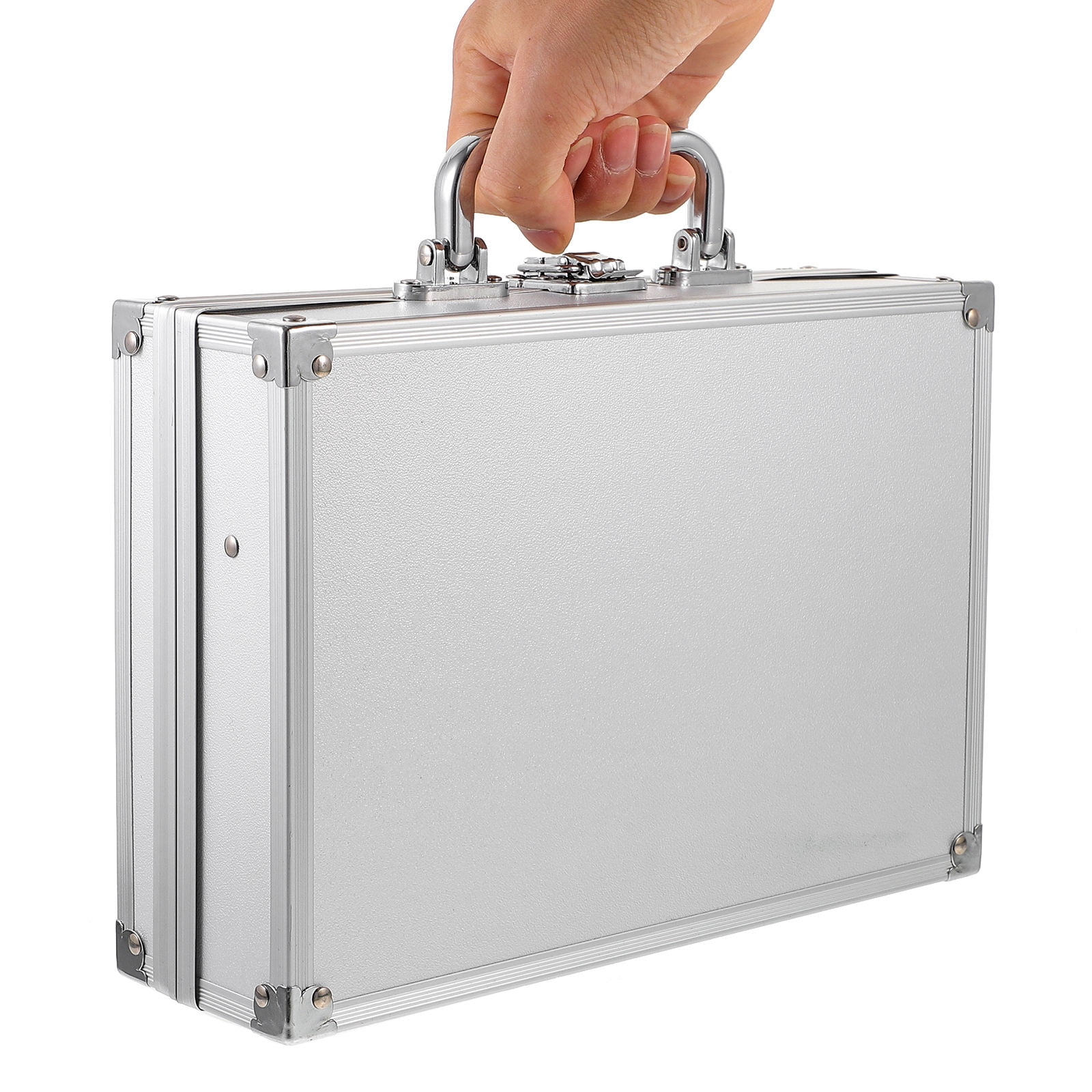 Mobestech Silver Aluminum Briefcase Hard Storage Case with Lock for Tools and Travel Use