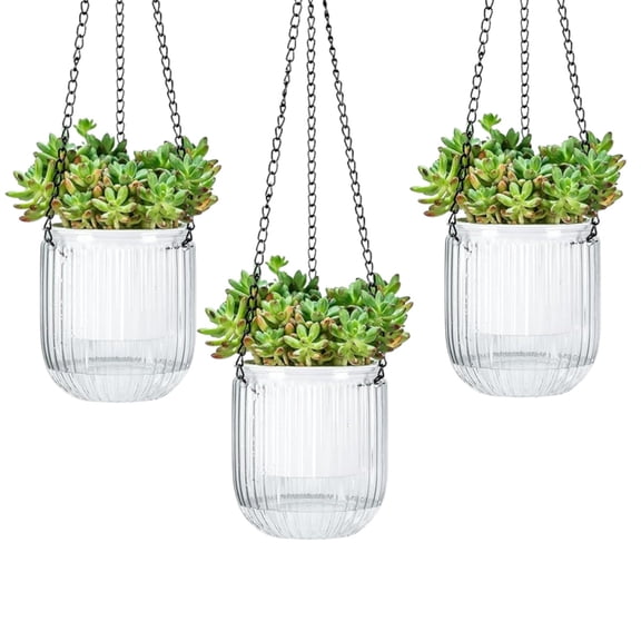 Hanging Planters 4.5in, Hanging Flower Pots Baskets for Indoor and Outdoor, Self Watering Plant Pots with 3 Hooks Drainage Holes(Clear, 3Pcs)