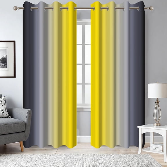 Dashan Ombre Blackout Curtains,Gradient Yellow Grey Thermal Insulated Drapes for Bedroom Living Room,52x84 Inch,2 Panel