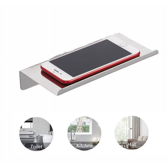 Self Adhesive Toilet Paper Holder with Phone Shelf 201 Stainless Steel Wall Mounted Toilet Paper Roll Holder - Rustproof and Bathroom Washroom Tissue Roll Holder with Storage Shelf