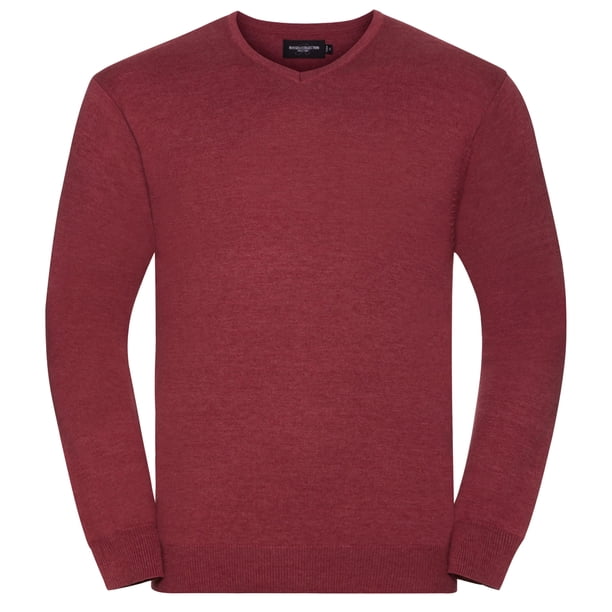Russell Collection - Jersey / Sweater con cuello de pico Modelo Knitted Pullover hombre caballero (Arándano rojo mezcla) Russell UTBC1012_cranberrymarl