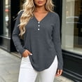 thumbnail image 2 of Lmueinov Plus Size Womens Long Sleeve Shirts V-Neck Solid Button Loose fit Tops Curved Hem Soft Layering Blouses For Women Fall Winter Loungewear, 2 of 5