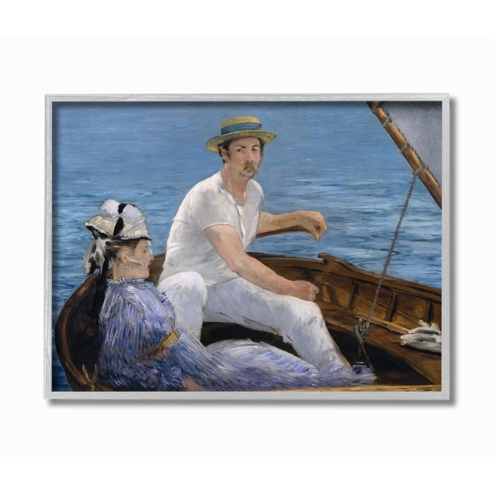 Stupell Industries Boat Lounge Lake Classic Painting Gray Framed Art Print Wall Art, 16x20, by Edouard Manet
