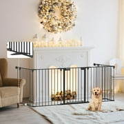 Dog Gate 27.5"-129" Extra-Wide Playpen, Freestanding Pet Gate, Puppy Fence with Auto-Close Door, Double Locking System for Fireplace, Foldable (Black, 5 Panels