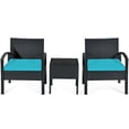 thumbnail image 1 of Patiojoy 3 Pieces Patio Furniture Set Outdoor PE Rattan Conversation Set w/ Tempered Glass Table & Removable Cushions Turquoise, 1 of 9