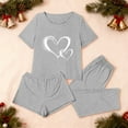 thumbnail image 4 of asdoklhq Womens Christmas Pajamas 3PCS Women's Home Casual Pants Short Sleeves Tops and Shorts Pajamas Set Gray M, 4 of 8