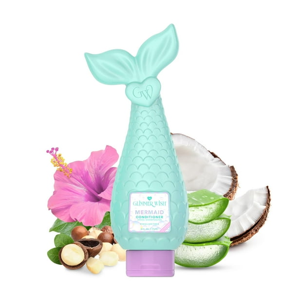 Glimmer Wish Mermaid Kids Acondicionador sin parabenos ni sulfatos para cabello fuerte y suave, cuidado del cabello para niños, aroma a playa tropical, 12 onzas líquidas