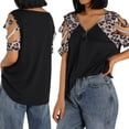 thumbnail image 1 of Wangscanis Women T-shirt, Leopard Printed Pattern Short Sleeve V-neck Tops, 1 of 10