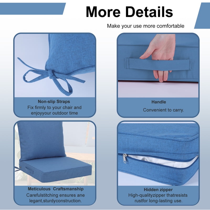 Outdoor deep seat patio cushions set, 24in x 24in, Waterproof Outdoor chair cushions, Replacement patio furniture cushions with Ties（2pc Blue）