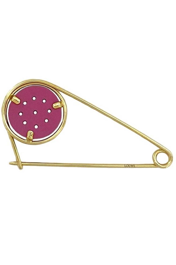 Pre-Owned LOEWE mechano pin brooch gold purple metal leather ladies