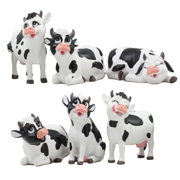 Ensemble de 6 Figurines de Vaches Bovines Fantaisistes Mignonnes Collection d'Animaux de Ferme Campagne Prairies Pâturages Statues de Vache