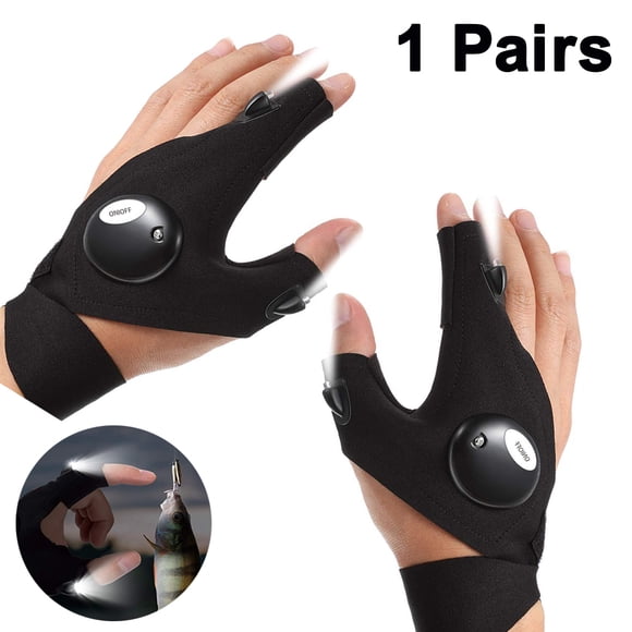 1 pair LED Flashlight Gloves Light Fingerless Outdoor Fishing Gloves Tool Gadgets Gifts for Repairing Working in Places for Men Women Fishing Camping Hiking and Outdoor Activities