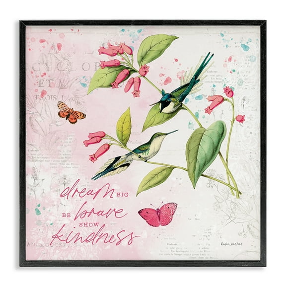 Stupell Industries Dream Big Birds & Florals Animals Painting Black Framed Art Print Wall Art, 24 x 24