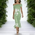thumbnail image 6 of Xaqiouau Womens Off Shoulder Floral Print Midi Dress Twisted Pleated Fitted Hem Cocktail Party Dress, 6 of 9
