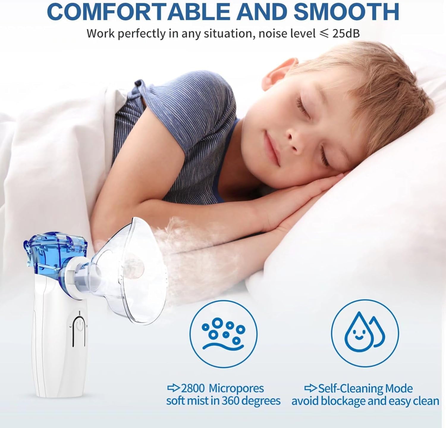 Handheld Personal Cool Mist Humidifier – Ultra-Quiet (<50dB), USB & Battery Powered, 2.5μm Fine Mist for Home, Office & Travel