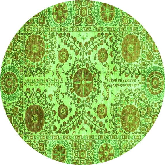 Ahgly Company Indoor Round Abstract Green Modern Area Rugs, 4' Round