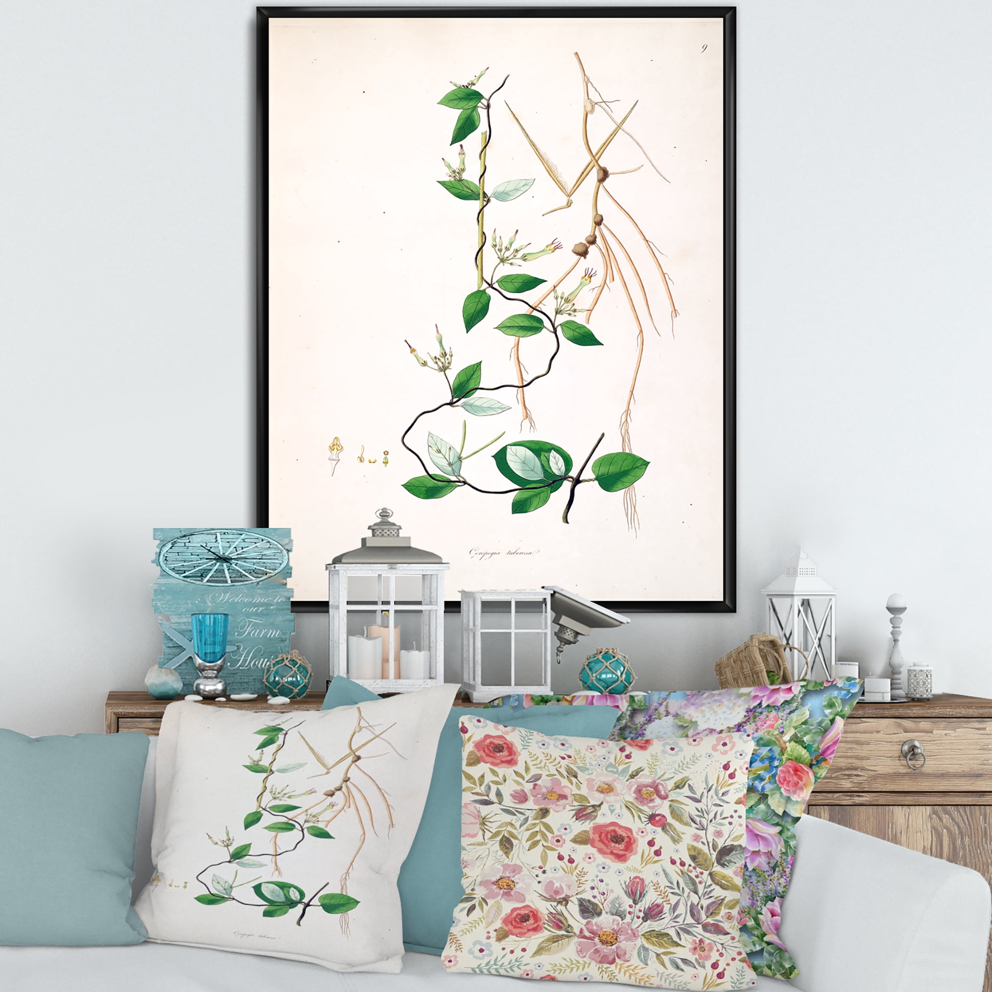 Designart 'Ancient London Plants IV' Farmhouse Framed Canvas Wall Art Print