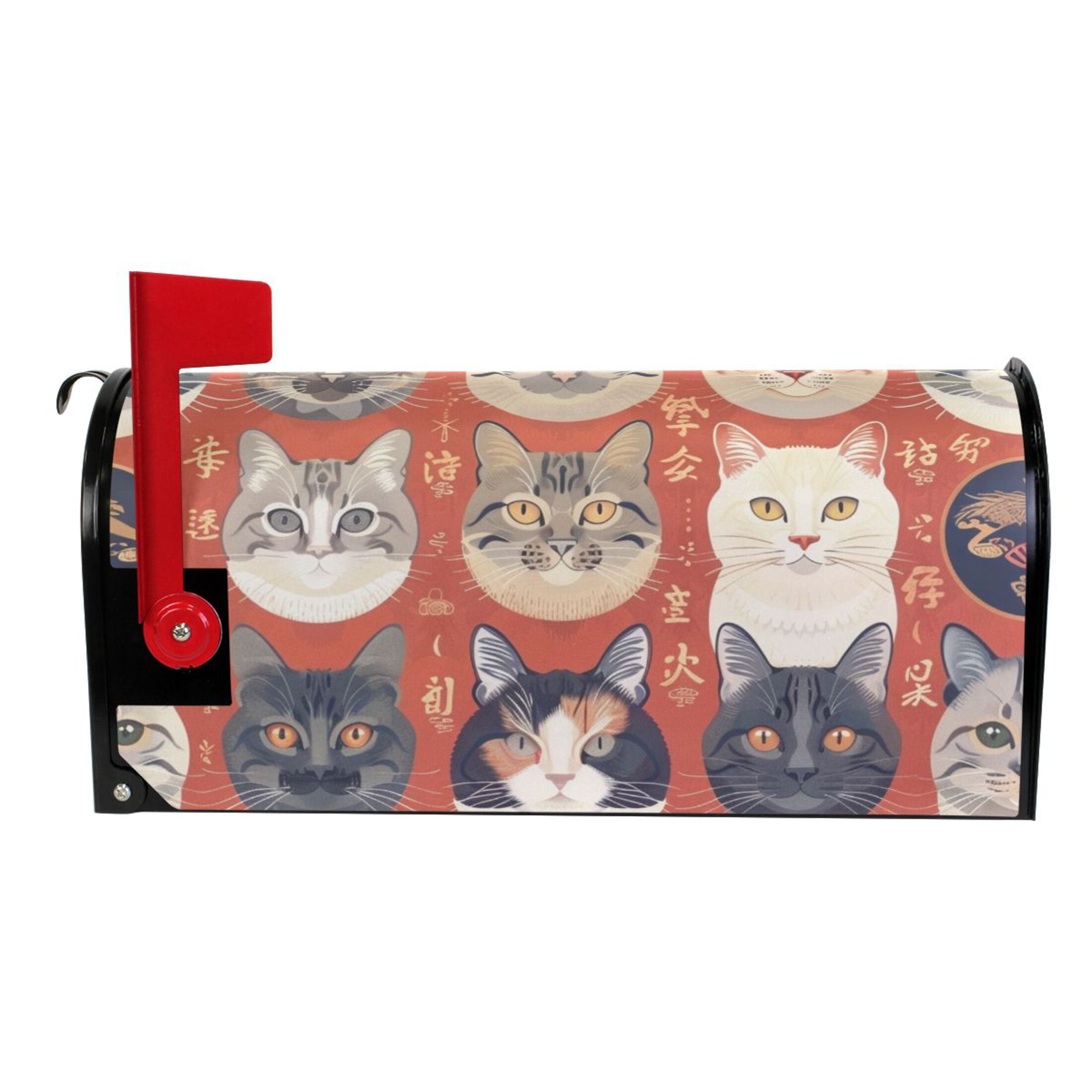 Cats Face Magnetic Mailbox Covers 25.5" X 21" Post Letter Box Wraps Waterproof Garden Yard Outdoor Decoration