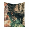 thumbnail image 1 of American Soft Flannel Fleece Blanket, New York City Street Scenery Liberty Statue and USA Flag Freedom Torch Illustration, Cozy Plush for Indoor and Outdoor Use, 60" x 80", Red Grey, by Ambesonne, 1 of 6