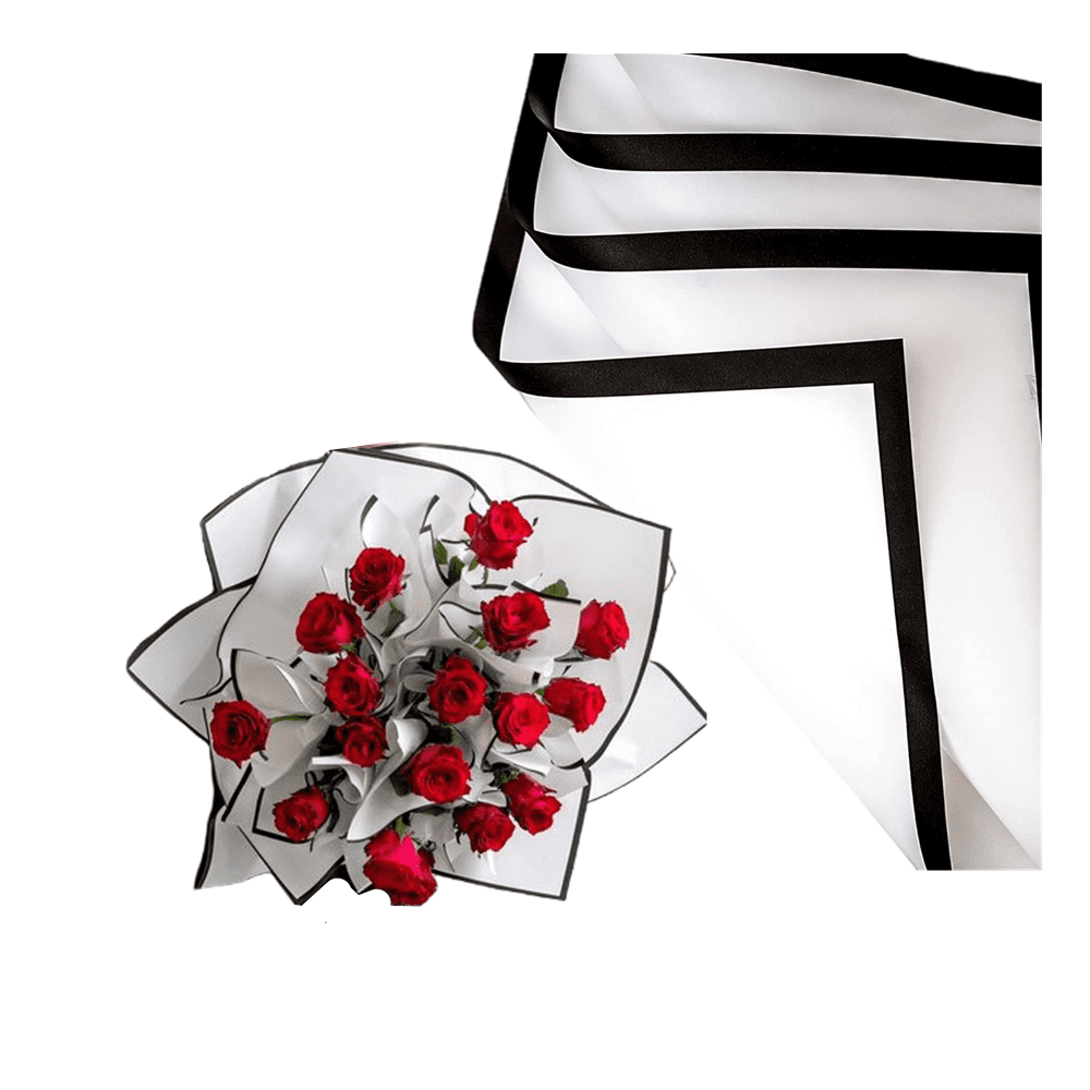DODXIAOBEUL 20 Sheets Black Penh Flower Wrapping Paper,Waterproof Florist Bouquet Paper,DIY Crafts,Single Colors 23 x 23 inch(Black Edge-White)