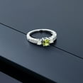 thumbnail image 3 of Gem Stone King 925 Sterling Silver 3-Stone Ring Round Green Peridot and Moissanite 0.88cttw (Size 8), 3 of 4