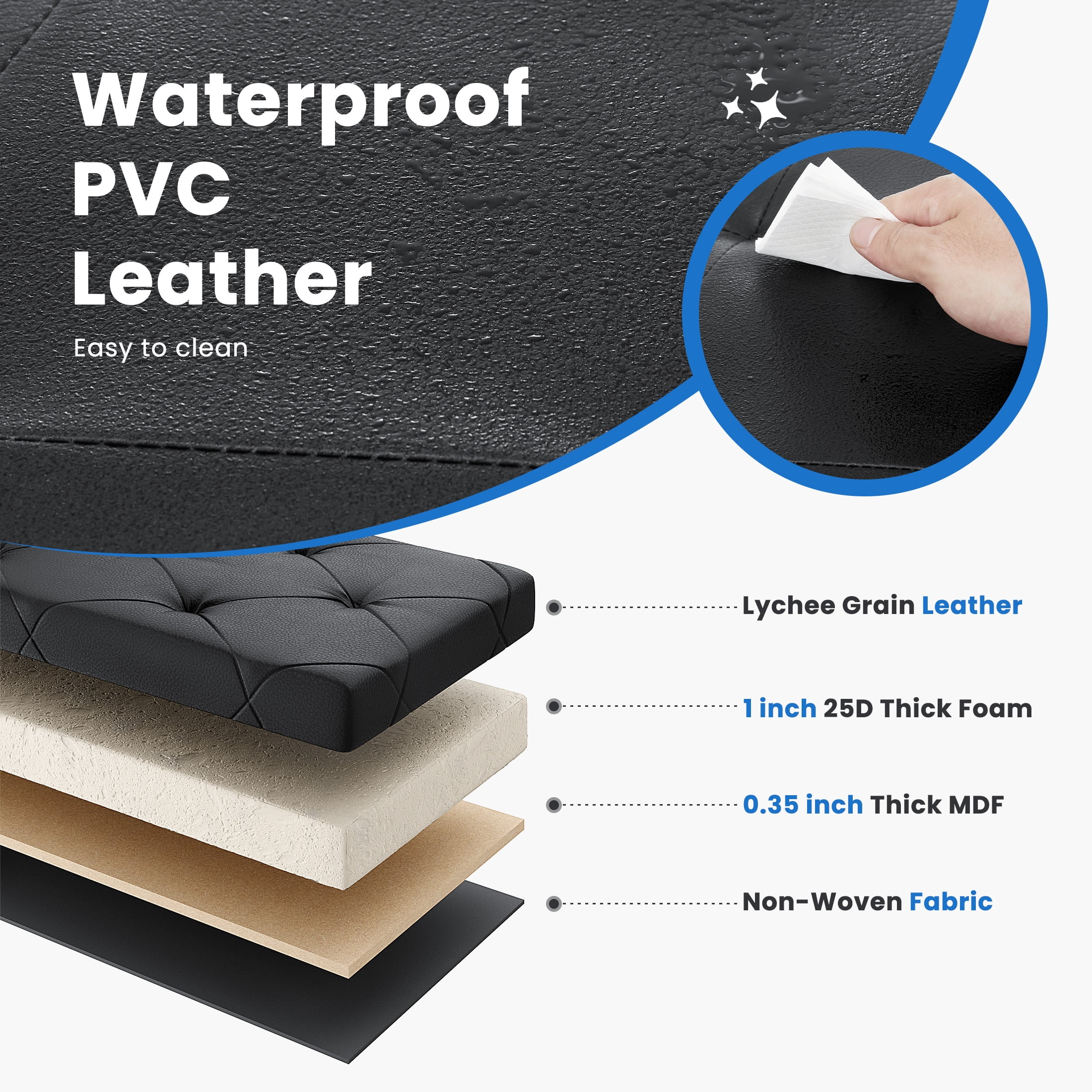 EDX 30" PVC Ottoman Bench, Folable Storage Bench for Bedroom, 29Gal Capacity, Ottoman Foot Rest Bench for Livingroom, Entryway, Black