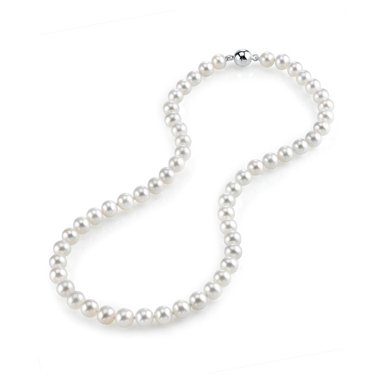 7-8mm AAAA Quality Round White Freshwater Cultured Pearl Necklace