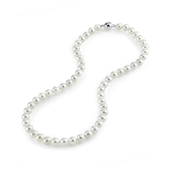 8-9mm AAA Quality Round White Freshwater Cultured Pearl Necklace for Women with Magnetic Clasp in 17 Princess Length