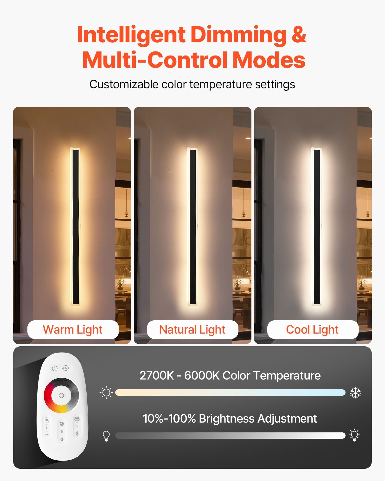 2 Pack 39.4 Inch Long Outdoor Wall Lights RGB Modern Exterior Sconce Fixtures Dimmable 2700K-6000K IP65 Waterproof Anti-Rust for Porch Garage House