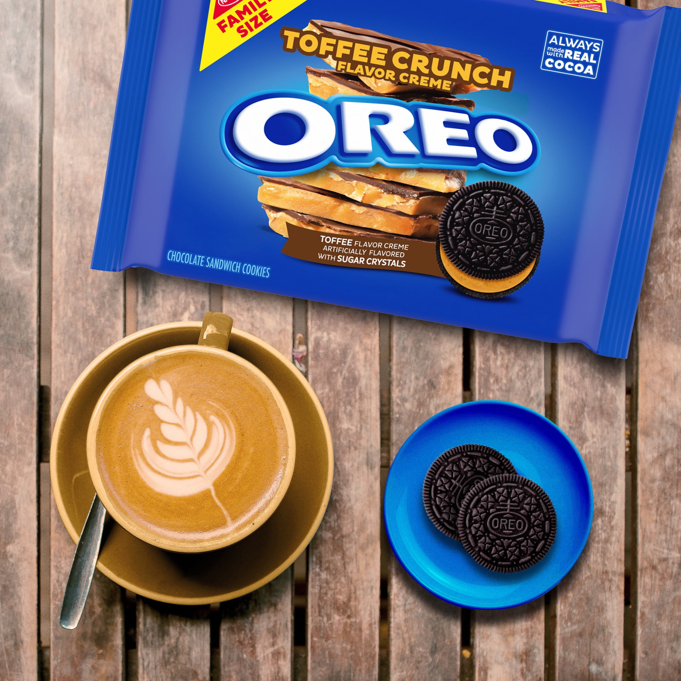 OREO Toffee Crunch Creme with Sugar Crystals Chocolate Sandwich Cookies, Family Size, 17 oz (Pack of 6)