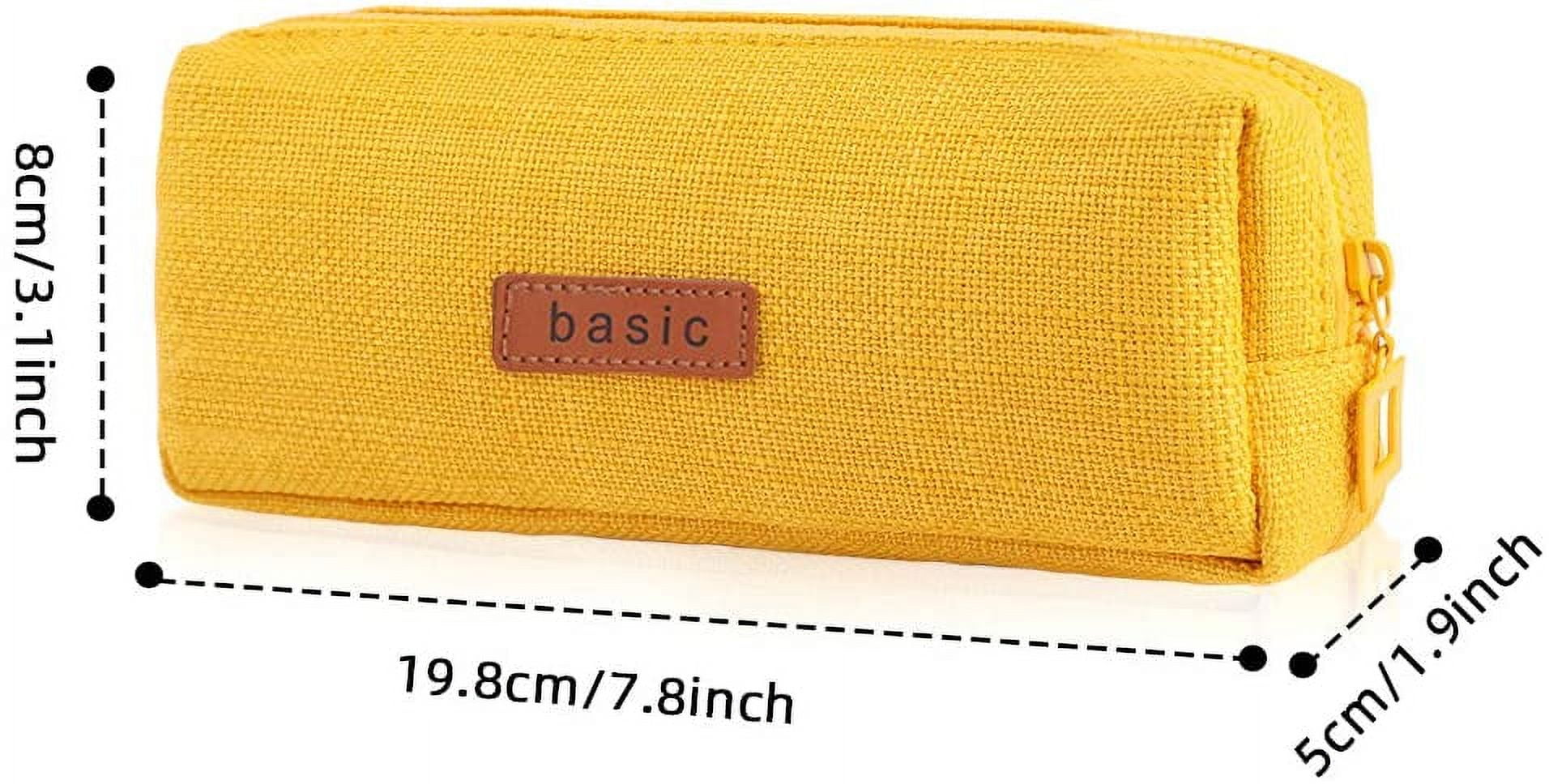enyuwlcm Canvas Stationery Stylish Small Pencil Pouch and Slim Pencil Case  with 2 Zippers 1 Pack Yellow