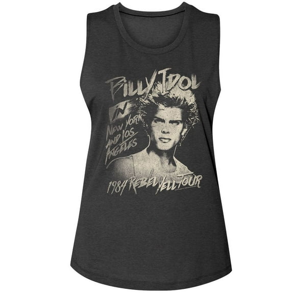 Billy Idol 84 Rebel Yell Tour Charcoal Women's Muscle Tank Top
