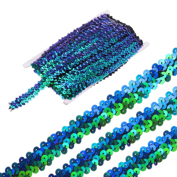 Uxcell 11 Yards 0.8 Inch Elastic Sequins Trim 2 Row Flat Sequin Strip Sequins Fabric Ribbon for Sewing Purple Green