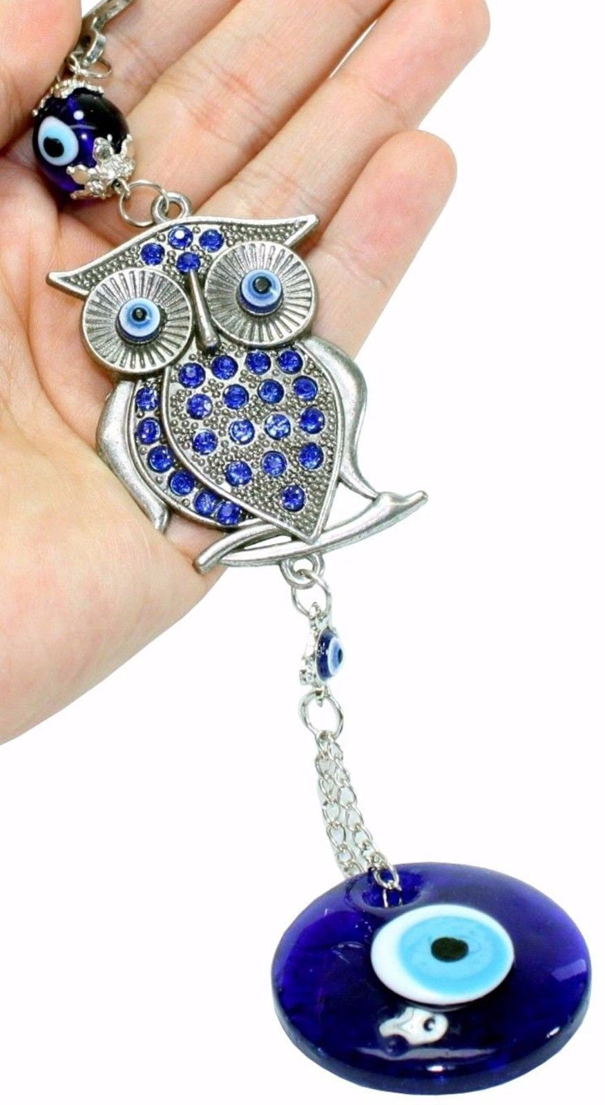 Turkish Blue Evil Eye Crystal Owl Wall Hanging Protection Amulet Home Decor Gift