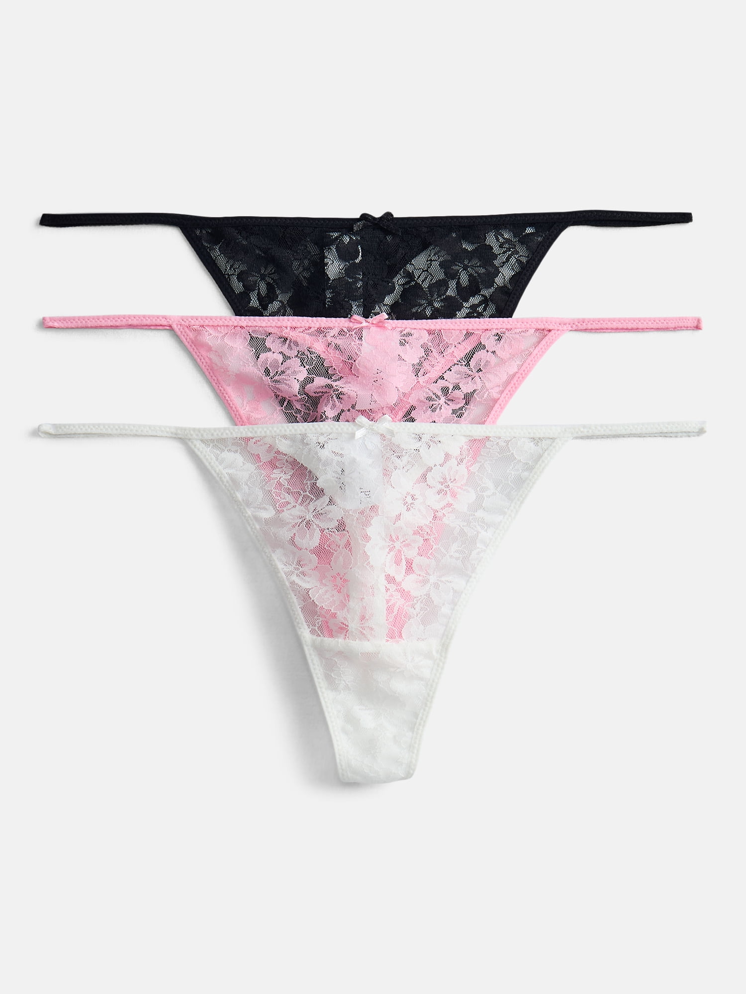 No Boundaries Women’s All Over Lace Thong Underwear, 3-Pack, Sizes XS-XXXL